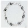 Image 1 : Sterling Silver Pearl Bracelet 7" Rose Links