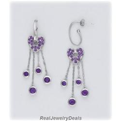 Genuine Amethyst LONG Drop Dangle Earrings NEW