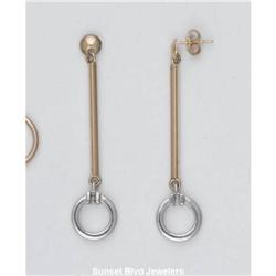 2" Solid 14K Gold DROP Earrings TWO TONE Pink