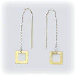 Solid 14K Gold Square Pendant Earrings Dangle