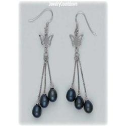 BLACK PEARLS Earrings DROP DANGLE SOLID SILVER