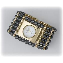 Genuine Black Pearl Bangle Watch Bracelet Gold New