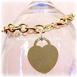 ITALIAN SOLID 14K GOLD HEART CHARM BRACELET 7" 8G