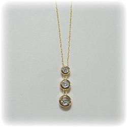 Gold Genuine 3 Diamond Pendant Necklace Bevel NEW
