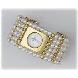 Genuine Pearl Bangle Watch Bracelet Gold New