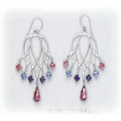 Solid Sterling Silver Earrings Pink Blue Purple