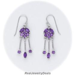 Genuine Amethyst Dangle Earrings Solid Silver