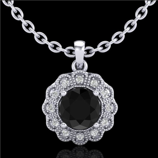 1.15 ctw Fancy Black Diamond Art Deco Stud Necklace 18k White Gold - REF-89K3Y