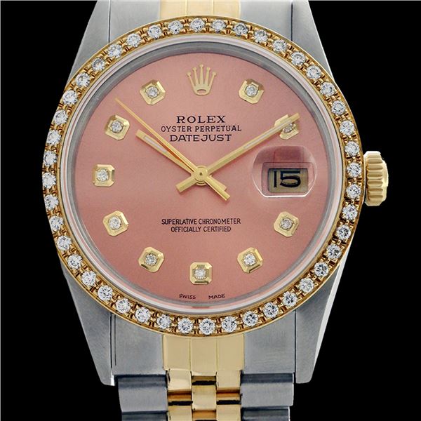 Rolex Men's Two Tone 14K Gold/SS, QuickSet, Diamond Dial & Diamond Bezel