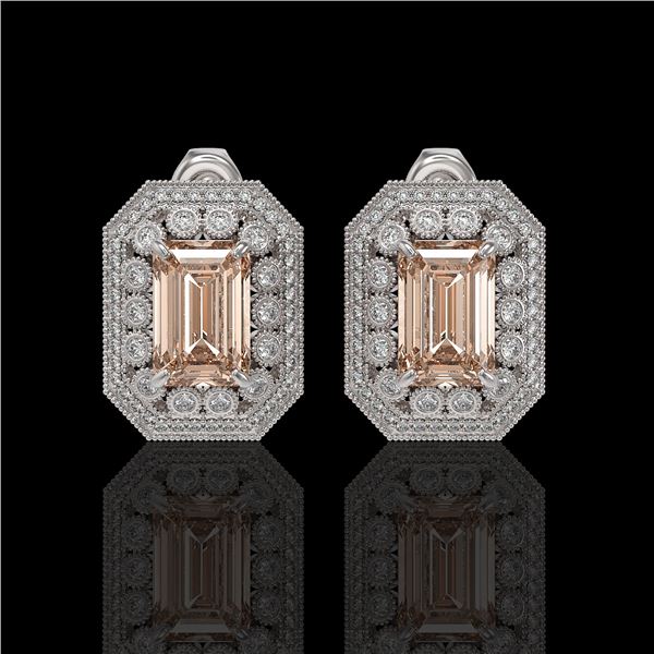 11.69 ctw Morganite & Diamond Victorian Earrings 14K White Gold - REF-381K5Y