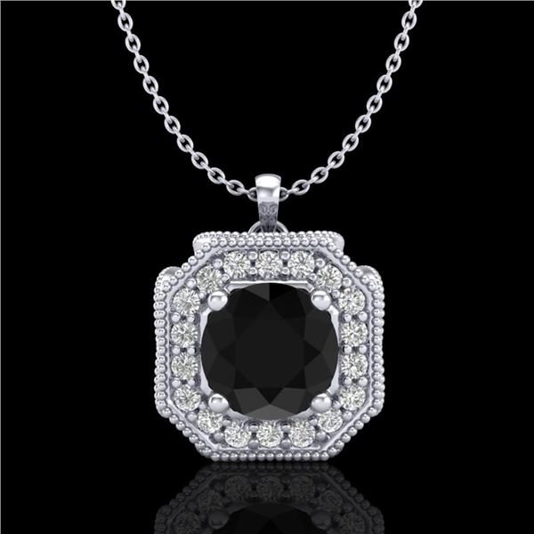 1.54 ctw Fancy Black Diamond Art Deco Stud Necklace 18k White Gold - REF-120K2Y