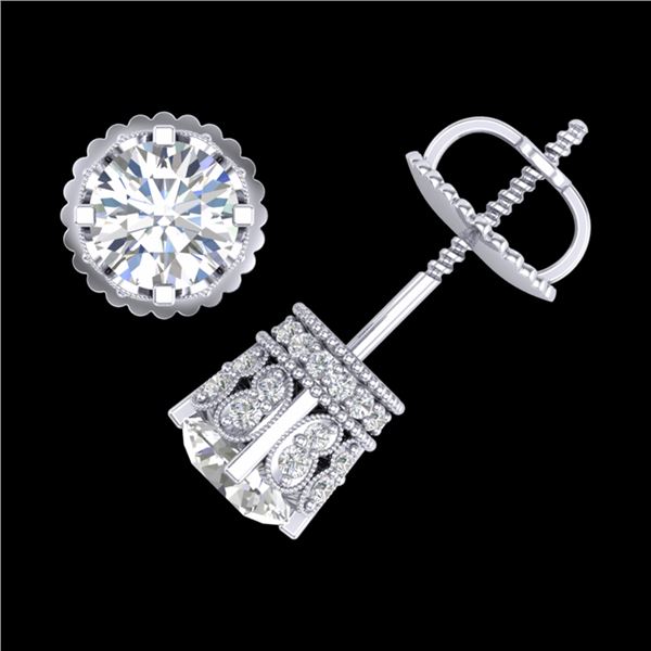 1.75 ctw VS/SI Diamond Solitaire Art Deco Stud Earrings 18k White Gold - REF-249R3K