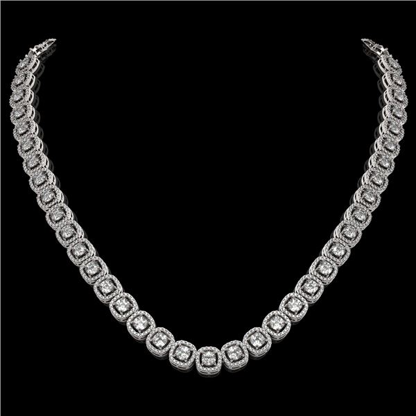 20.73 ctw Cushion Cut Diamond Micro Pave Necklace 18K White Gold - REF-1807F9M