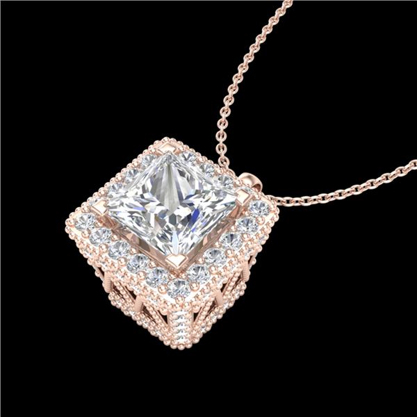 1.93 ctw Princess VS/SI Diamond Micro Pave Necklace 18k Rose Gold - REF-436K4Y