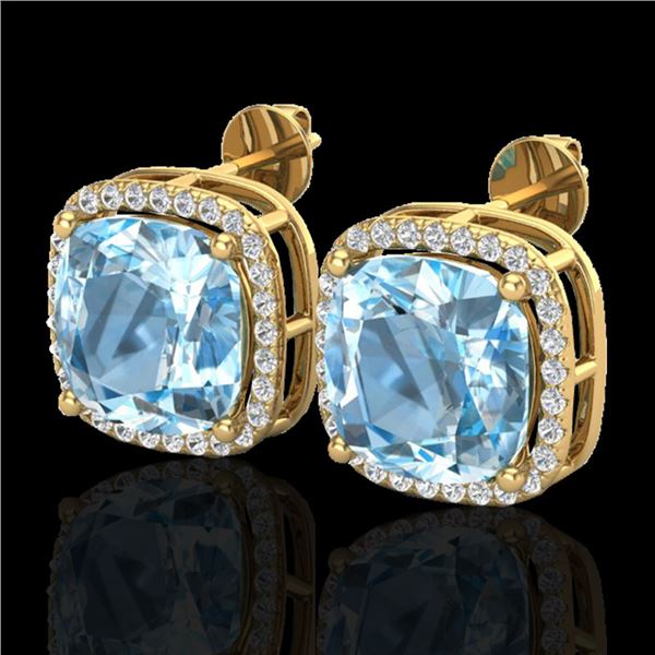 12 ctw Sky Blue Topaz & Micro VS/SI Diamond Earrings 18k Yellow Gold - REF-83M3G