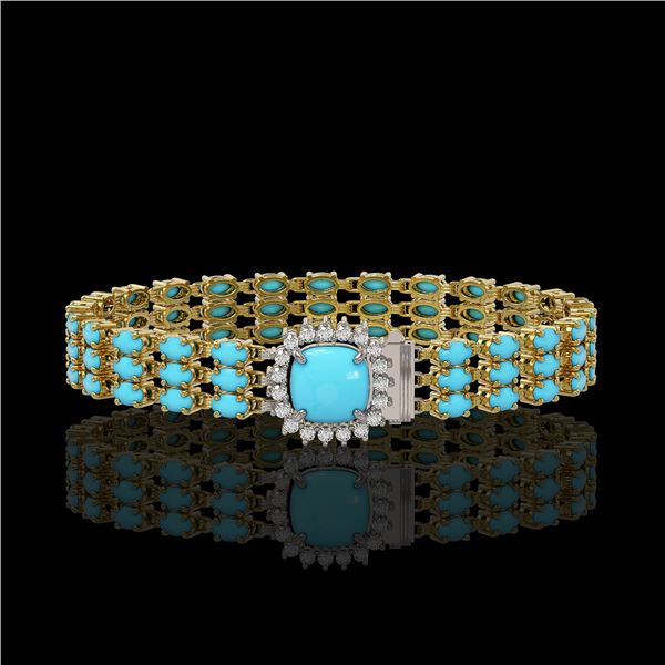 22.19 ctw Turquoise & Diamond Bracelet 14K Yellow Gold - REF-281N8F