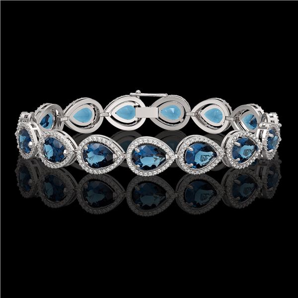 21.06 ctw London Topaz & Diamond Micro Pave Halo Bracelet 10k White Gold - REF-293N3F