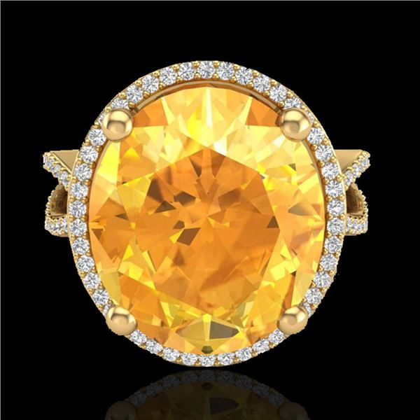 10 ctw Citrine & Micro Pave VS/SI Diamond Ring 18k Yellow Gold - REF-80F2M