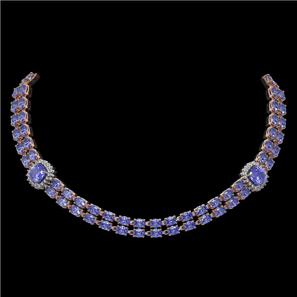 37.96 ctw Tanzanite & Diamond Necklace 14K Rose Gold - REF-527A3N