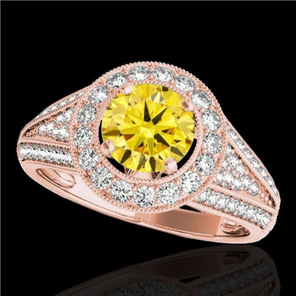 2.17 ctw Certified SI/I Fancy Intense Yellow Diamond Ring 10k Rose Gold - REF-340H9R