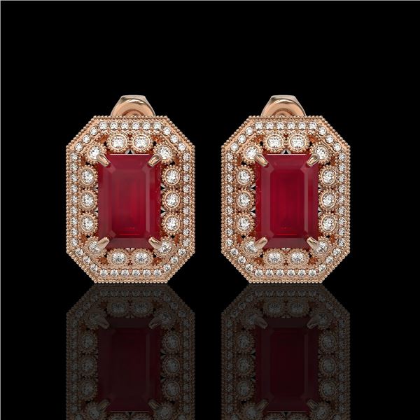 13.75 ctw Certified Ruby & Diamond Victorian Earrings 14K Rose Gold - REF-266R4K