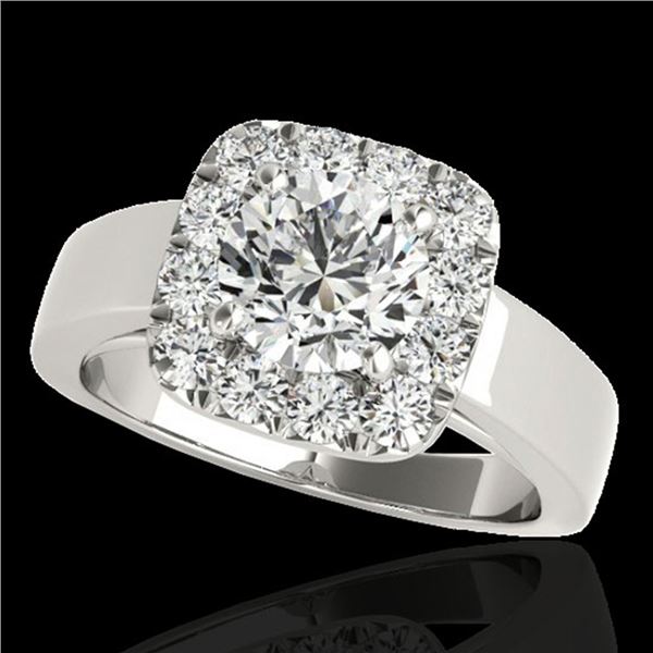 1.55 ctw Certified Diamond Solitaire Halo Ring 10k White Gold - REF-190G9W