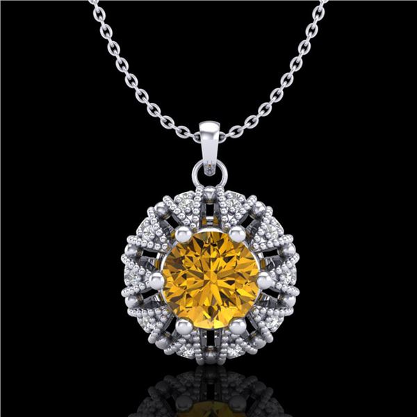 1.2 ctw Intense Fancy Yellow Diamond Art Deco Necklace 18k White Gold - REF-134N5F
