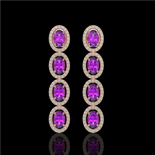 5.56 ctw Amethyst & Diamond Micro Pave Halo Earrings 10k Rose Gold - REF-143N6F
