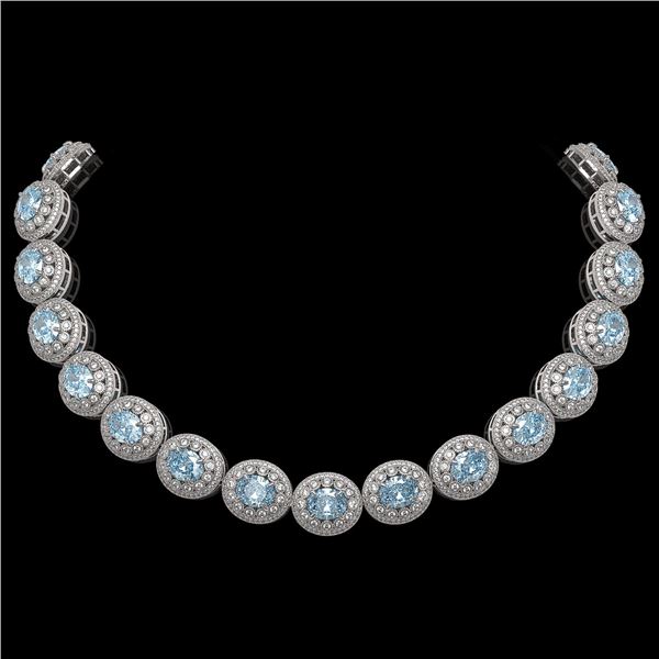 90.5 ctw Aquamarine & Diamond Victorian Necklace 14K White Gold - REF-3020A2N
