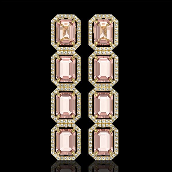 19.81 ctw Morganite & Diamond Micro Pave Halo Earrings 10k Yellow Gold - REF-424Y8X