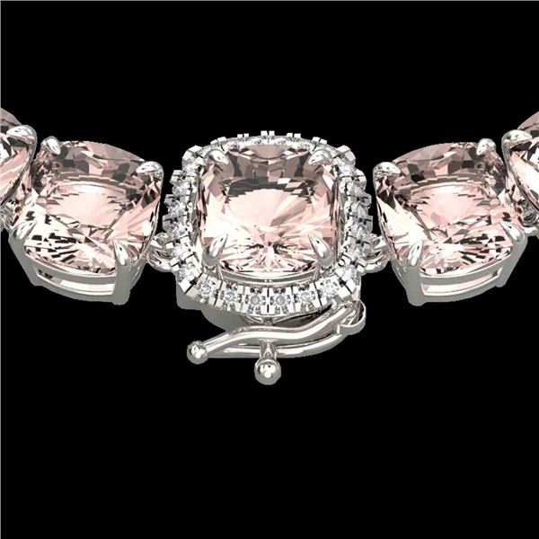 87 ctw Morganite & VS/SI Diamond Halo Micro Necklace 14k White Gold - REF-1163A6N