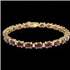 Image 2 : 15 ctw Garnet & VS/SI Diamond Certified Eternity Bracelet 10k Yellow Gold - REF-74F2M