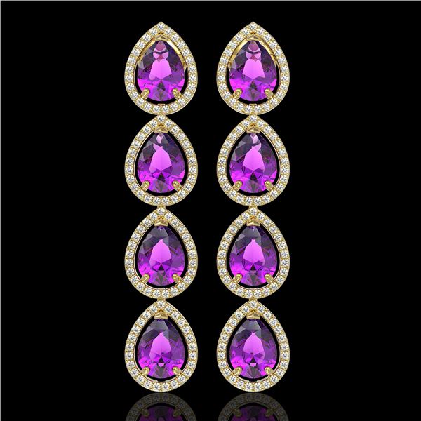 10.85 ctw Amethyst & Diamond Micro Pave Halo Earrings 10k Yellow Gold - REF-172Y8X