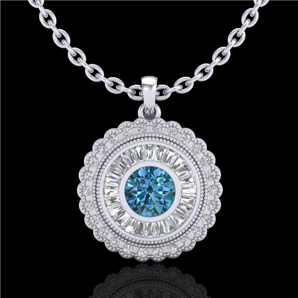 2.11 ctw Fancy Intense Blue Diamond Art Deco Necklace 18k White Gold - REF-227X3A