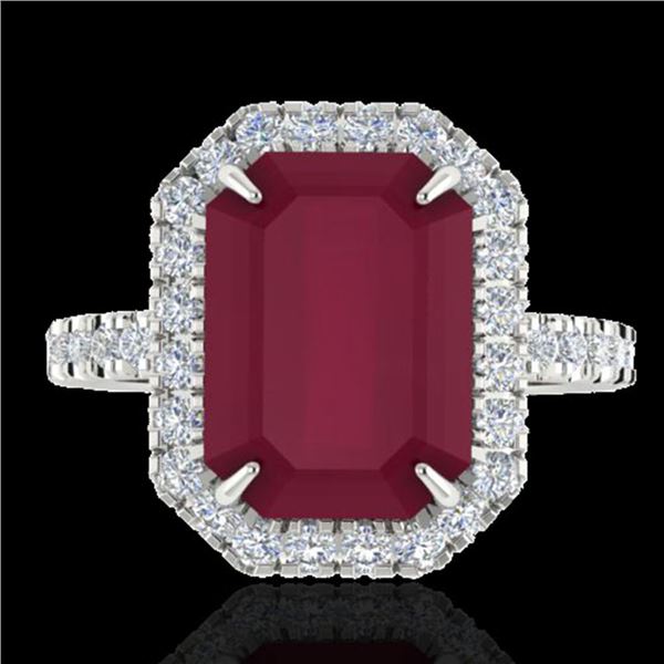 5.33 ctw Ruby & Micro Pave VS/SI Diamond Ring 18k White Gold - REF-94N4F