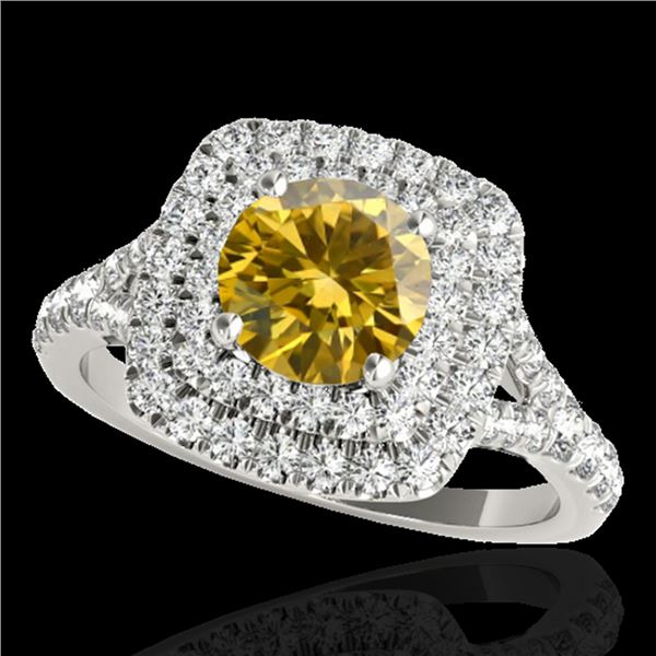 1.6 ctw Certified SI Fancy Intense Yellow Diamond Halo Ring 10k White Gold - REF-190Y9X