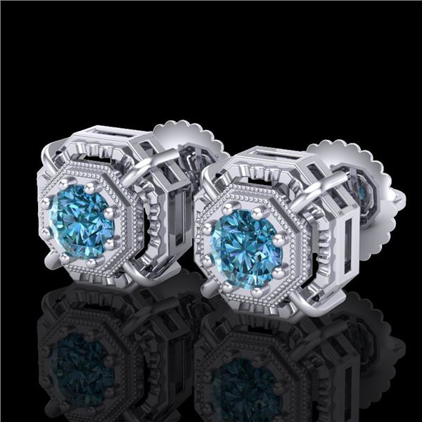 1.11 ctw Fancy Intense Blue Diamond Art Deco Earrings 18k White Gold - REF-158G2W