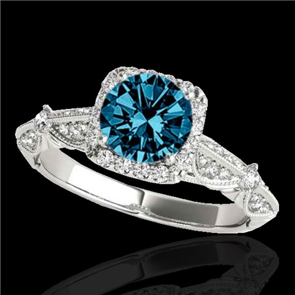 1.36 ctw SI Certified Fancy Blue Diamond Halo Ring 10k White Gold - REF-129N5F