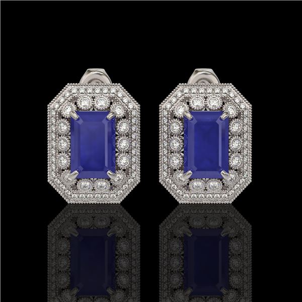 13.75 ctw Sapphire & Diamond Victorian Earrings 14K White Gold - REF-266H4R