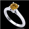 Image 1 : 0.83 ctw Intense Fancy Yellow Diamond Art Deco Ring 18k White Gold - REF-107H8R