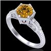 Image 1 : 1.17 ctw Intense Fancy Yellow Diamond Art Deco Ring 18k White Gold - REF-180H2R