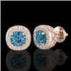 Image 2 : 1.69 ctw Fancy Intense Blue Diamond Art Deco Earrings 18k Rose Gold - REF-176X4A