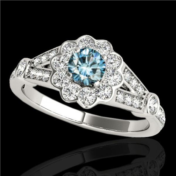 1.9 ctw SI Certified Fancy Blue Diamond Solitaire Halo Ring 10k White Gold - REF-170R5K