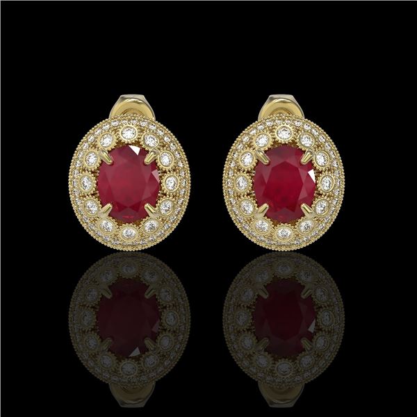 8.84 ctw Certified Ruby & Diamond Victorian Earrings 14K Yellow Gold - REF-220R8K