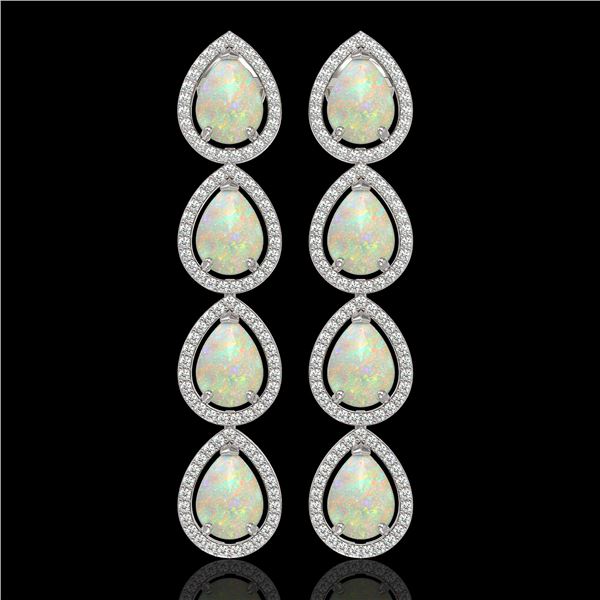 9.12 ctw Opal & Diamond Micro Pave Halo Earrings 10k White Gold - REF-174G5W