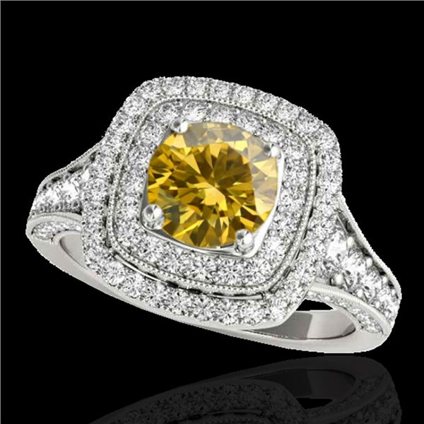 2 ctw Certified SI/I Fancy Intense Yellow Diamond Halo Ring 10k White Gold - REF-231G8W