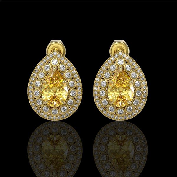 7.74 ctw Canary Citrine & Diamond Victorian Earrings 14K Yellow Gold - REF-180K2Y