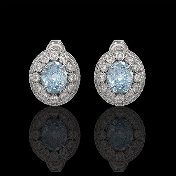 7.24 ctw Aquamarine & Diamond Victorian Earrings 14K White Gold - REF-221Y6X