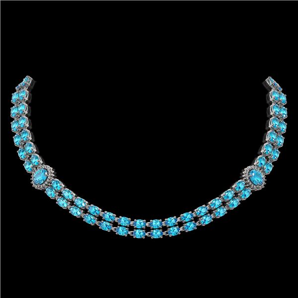 39.28 ctw Swiss Topaz & Diamond Necklace 14K White Gold - REF-454K5Y