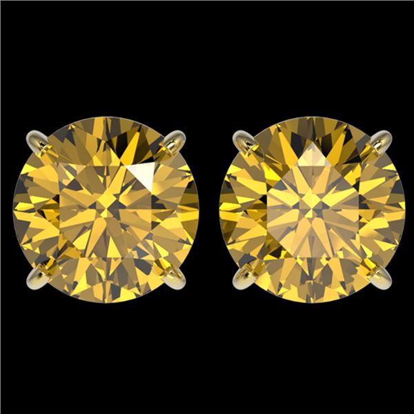 4 ctw Certified Intense Yellow Diamond Stud Earrings 10k Yellow Gold - REF-724F3M